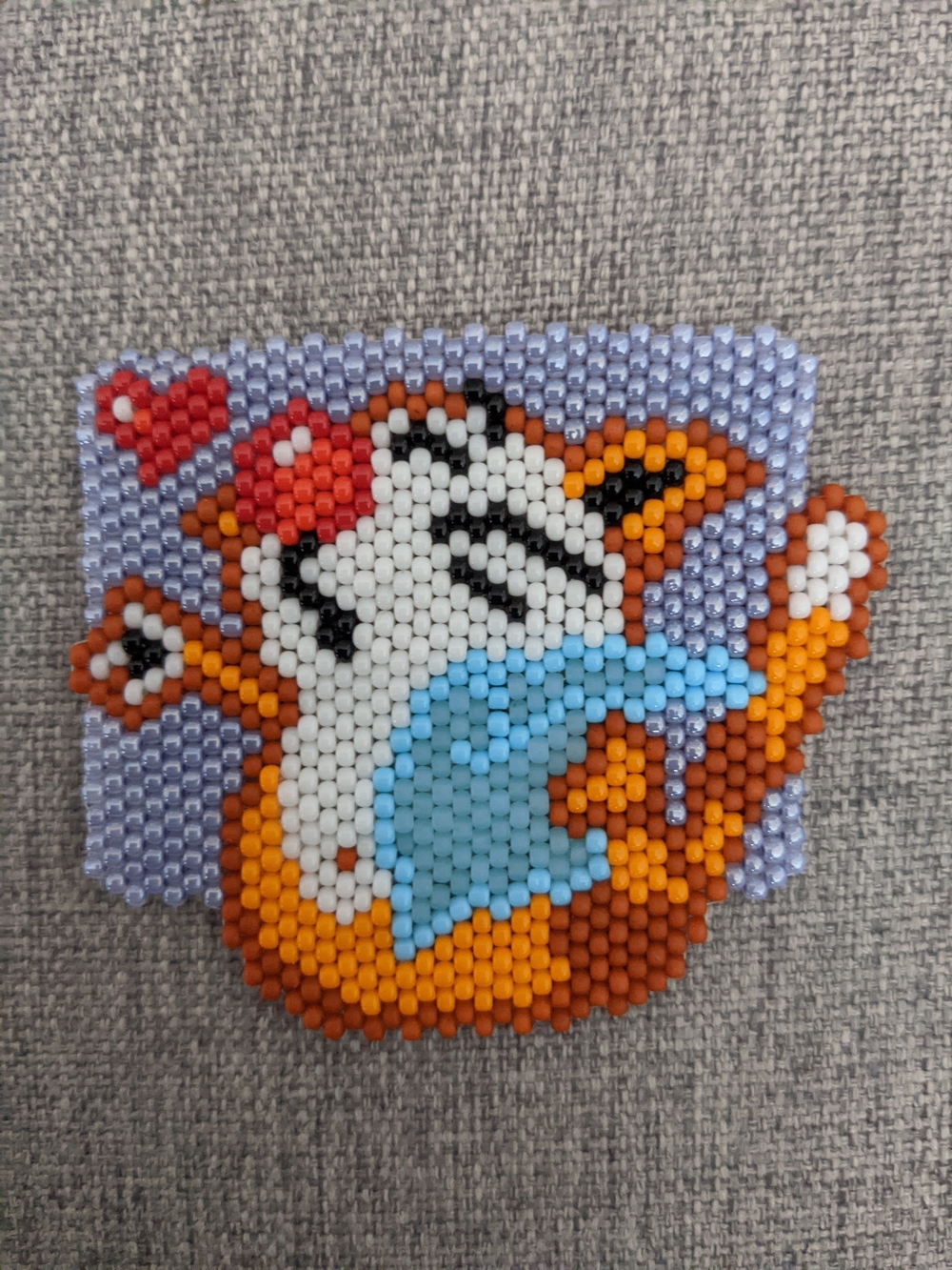 Handmade Orange & Blue Beaded Small Cat Magnet